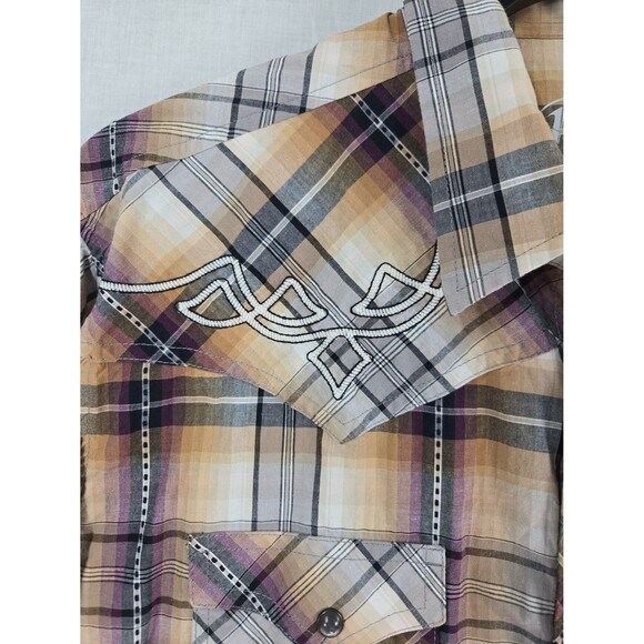 Wrangler Rock 47 Pearl Snap Plaid Shirt Mens XL Embroidered Western Cowboy Rodeo - Picture 3 of 11